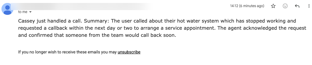 Real call summary email